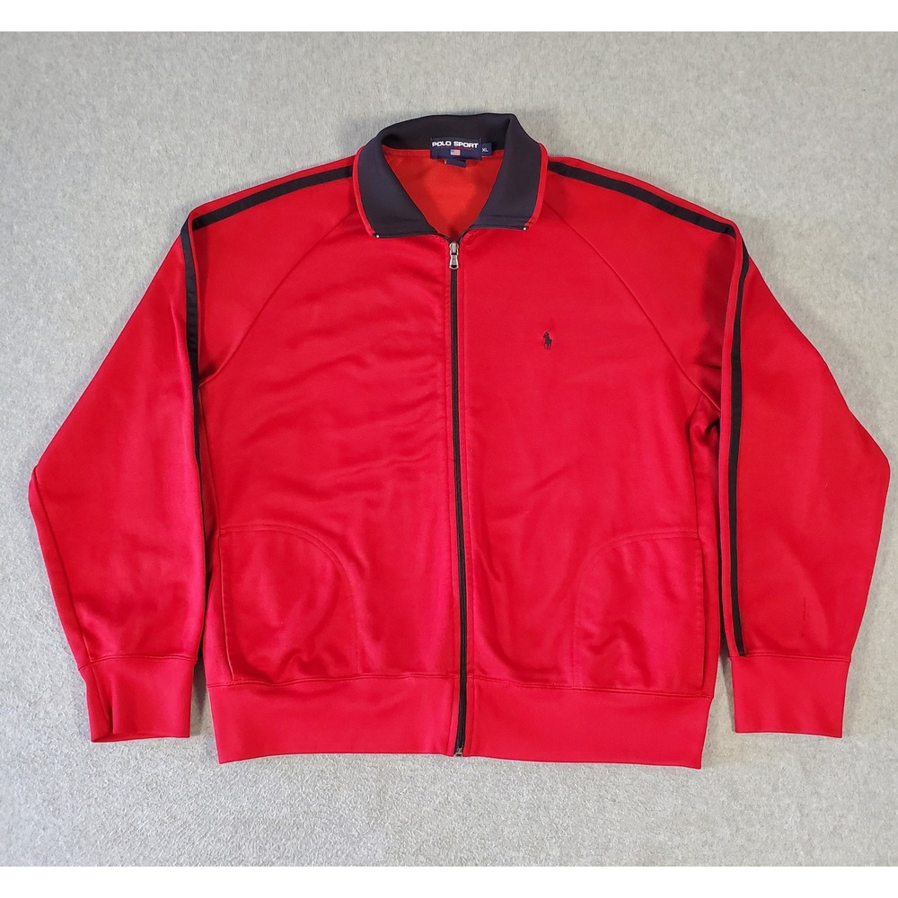 Vintage Polo Sport Ralph Lauren Track Jacket Mens XL Red Black Stripe Full Zip